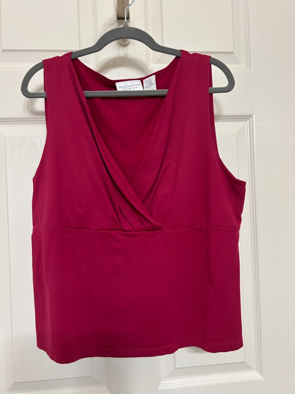 Worthington Stretch Raspberry Surplice Sleeveless Tank Wrap Style Flattering XL